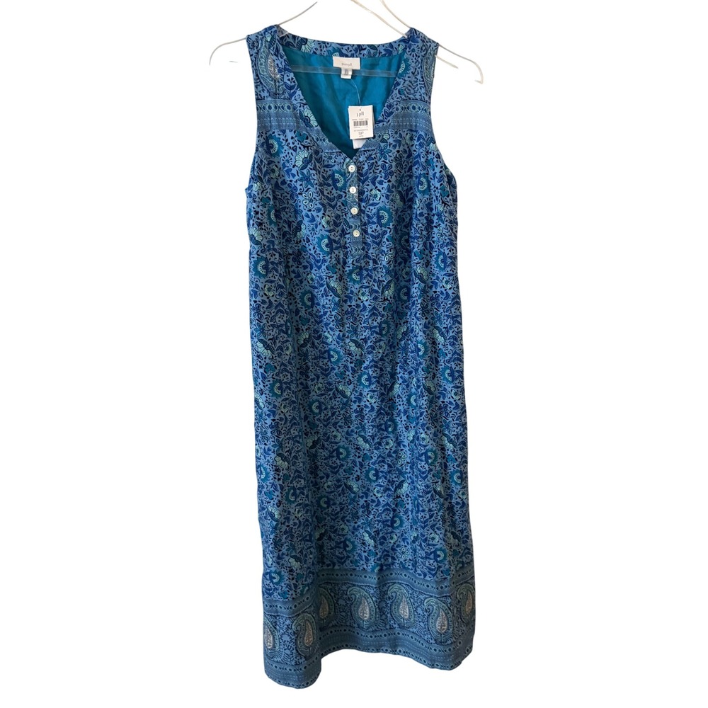 J. Jill Pure Jill Blue Floral Paisley Sleeveless Henley Shift Dress Petite SP